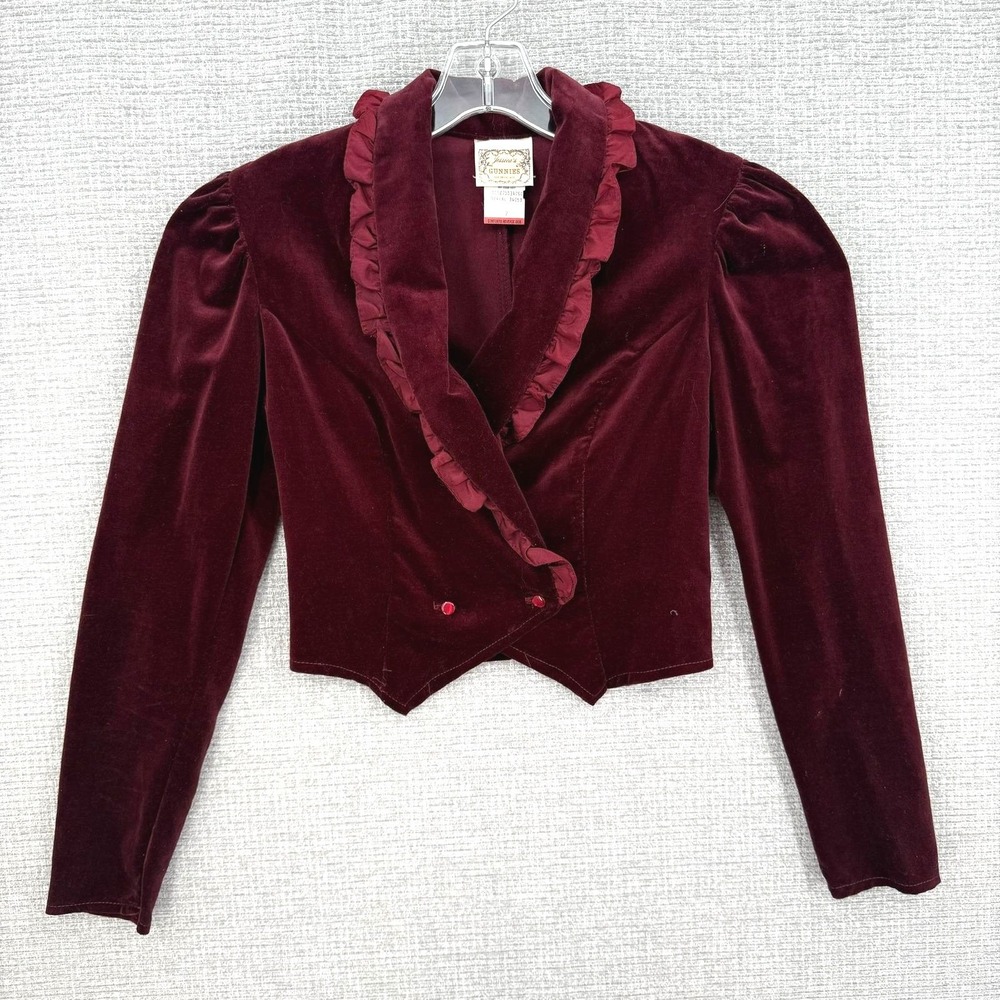 Vintage Jessica's Gunnies Velvet Ruffle Jacket Women 6 S Cropped Victorian Goth